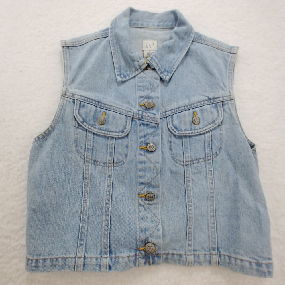 Gap Women's Jacket Vest Medium Blue Denim Collared Cotton Blend - Picture 1 of 8